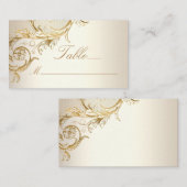  gouden bloemen Damask Elegant Script Wedding Plaatskaartje (Voorkant / Achterkant)