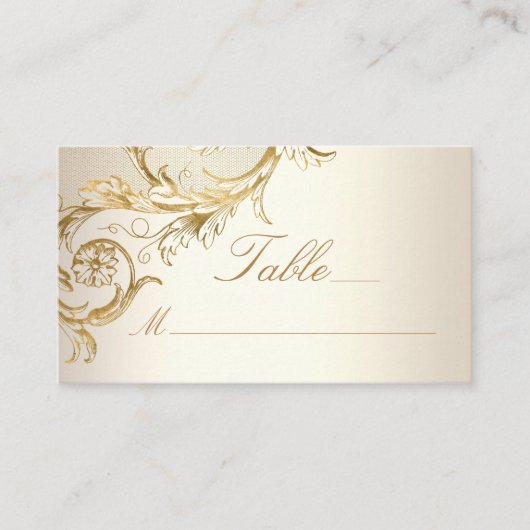  gouden bloemen Damask Elegant Script Wedding Plaatskaartje (Voorkant)
