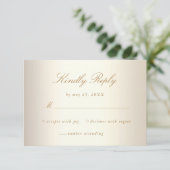 gouden bloemen Damask Elegant Script Wedding RSVP Kaartje (Staand voorkant)