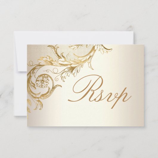 gouden bloemen Damask Elegant Script Wedding RSVP Kaartje (Achterkant)
