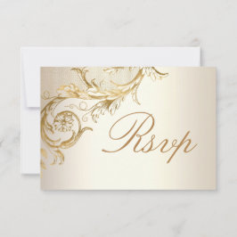  gouden bloemen Damask Elegant Script Wedding RSVP Kaartje