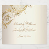  gouden bloemen Damask Elegant Script Wedding Sparkling Wijnetiket (Enkel label)