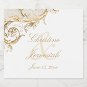  gouden bloemen Damask Elegant Script Wedding Sparkling Wijnetiket (Enkel label)