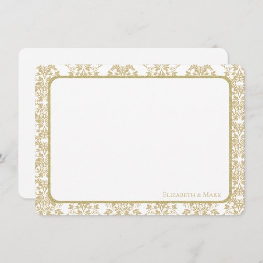 Gouden Bloemen Damask Flat Dank u Bedankkaart (Voorkant / Achterkant)