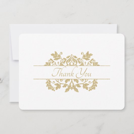 Gouden Bloemen Damask Flat Dank u Bedankkaart (Achterkant)