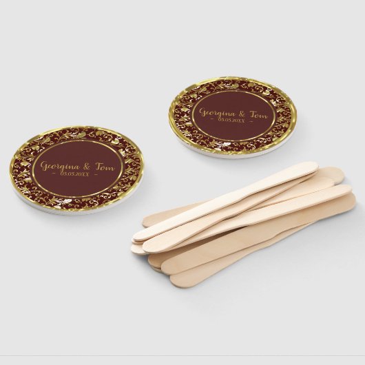 Gouden Bloemen Damask- Save the Date Handwaaier (Niet-gemonteerd)