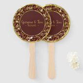 Gouden Bloemen Damask- Save the Date Handwaaier (Voorkant en achterkant)