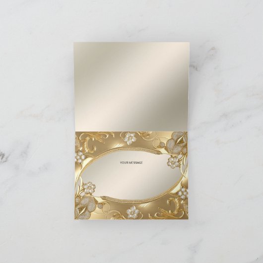 Gouden  Bloemen Dank u kaart (Binnen)