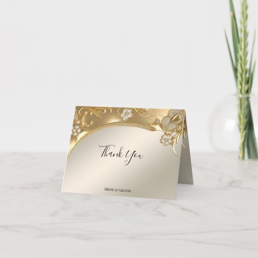 Gouden  Bloemen Dank u kaart (Voorkant)