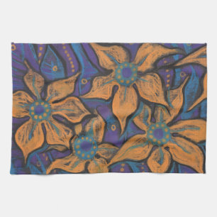 Gouden bloemen, decoratief pastelschilderij, bloem theedoek