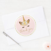 Gouden Bloemen Eenhoorn Dank u Ronde Sticker (Envelop)