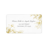 Gouden Bloemen Elegant Bruiloft Adres Label (Voorkant)