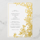 Gouden Bloemen | Elegant Tuin Bruiloft Folie Uitnodiging (Voorkant)