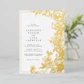 Gouden Bloemen | Elegant Tuin Bruiloft Folie Uitnodiging (Staand Voorkant)