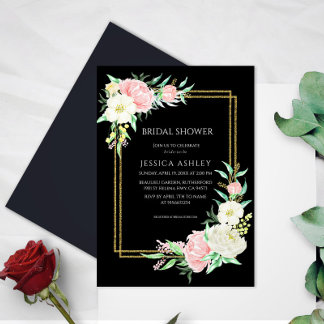 Gouden Bloemen Elegante Bridal Douche Uitnodiging