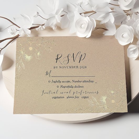 Gouden Bloemen Elegante Huwelijk RSVP Kaart