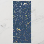 Gouden Bloemen Elegante Navy Blue bruiloft menukaa Menu (Achterkant)