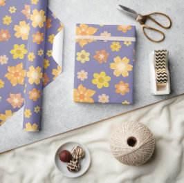Gouden Bloemen En Herfst Vibes Naadloze Huwelijk Cadeaupapier