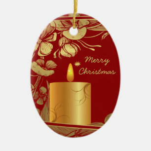 Gouden bloemen en kaars kerst ornament