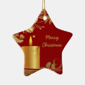 Gouden bloemen en kaars kerstornament keramisch ornament (Rechts)