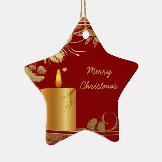 Gouden bloemen en kaars kerstornament keramisch ornament (Rechts)