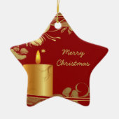 Gouden bloemen en kaars kerstornament keramisch ornament (Voorkant)