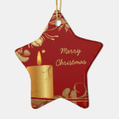 Gouden bloemen en kaars kerstornament keramisch ornament (Links)