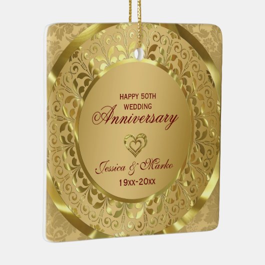 Gouden Bloemen en Ring 50e bruiloft Jubileum Keramisch Ornament (Rechts)