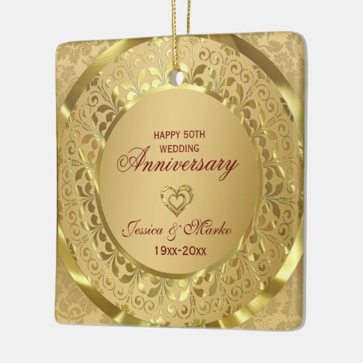 Gouden Bloemen en Ring 50e bruiloft Jubileum Keramisch Ornament (Links)