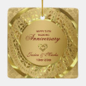 Gouden Bloemen en Ring 50e bruiloft Jubileum Keramisch Ornament (Achterkant)