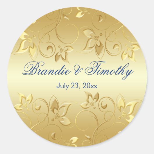Gouden Bloemen en Royal Blue 1,5" Ronde Sticker (Voorkant)