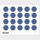 Gouden Bloemen en Royal Blue 1,5" Ronde Sticker (Vel)