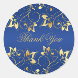 Gouden Bloemen en Royal Blue 1,5" Ronde Sticker