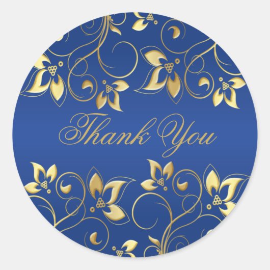 Gouden Bloemen en Royal Blue 1,5" Ronde Sticker (Voorkant)