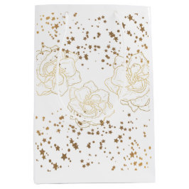 Gouden bloemen en sterrenstof medium cadeauzakje
