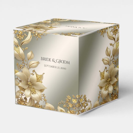 Gouden Bloemen Favor Box Bedankdoosjes (Voorkant Zijde)