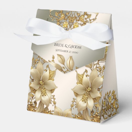 Gouden Bloemen Favor Box Bedankdoosjes (Voorkant Zijde)