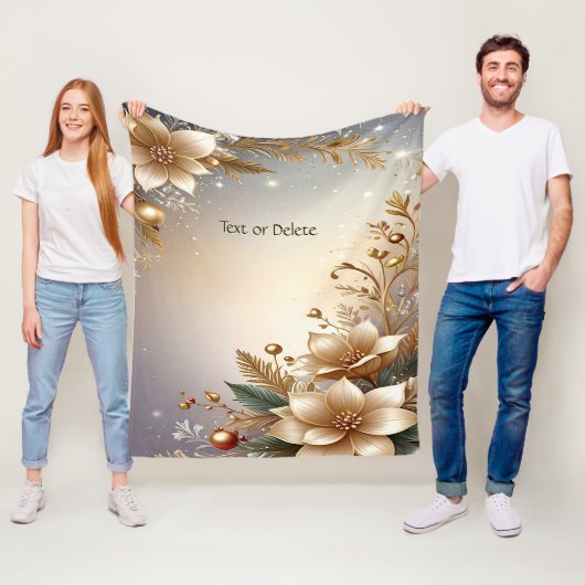 Gouden Bloemen Fleece Deken (In situ)