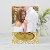 Gouden Bloemen Foto Uitnodiging (Staand voorkant)