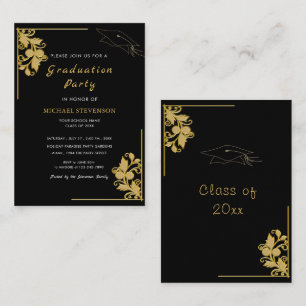 Gouden Bloemen Frame Afstudeer Uitnodiging Voorbee