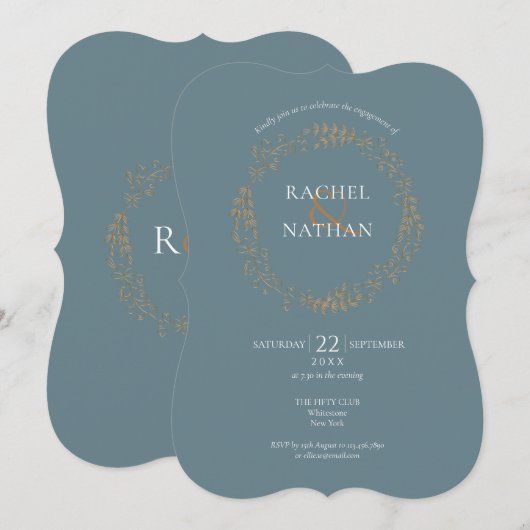 Gouden Bloemen Garland Verlovingsfeest Kaart (Voorkant / Achterkant)