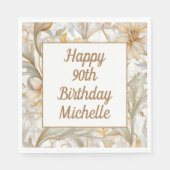 Gouden Bloemen Gelukkige 90ste Verjaardag Servet (Voorkant)