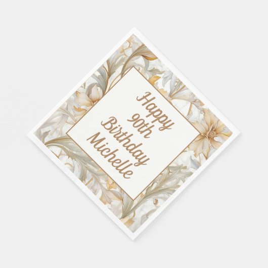 Gouden Bloemen Gelukkige 90ste Verjaardag Servet (Hoek)