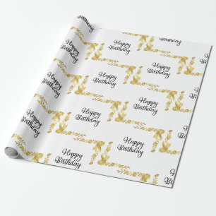 Gouden Bloemen Gelukkige Verjaardag Cadeaupapier