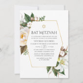 Gouden Bloemen Geometrische Bat Mitzvah Kaart (Voorkant)
