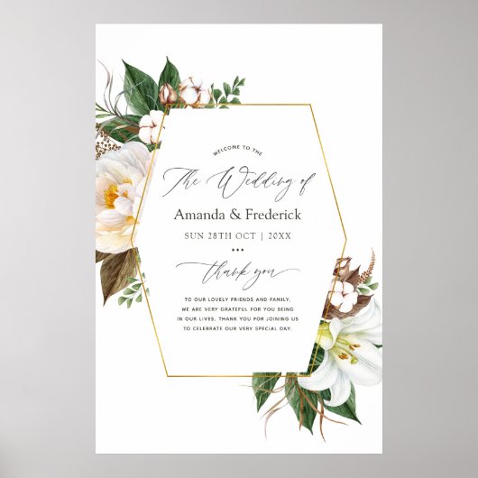 Gouden Bloemen Geometrische Bruiloft Welkom Poster (Voorkant)