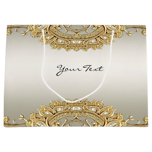 Gouden  Bloemen Geschenktas Groot Cadeauzakje (Voorkant)