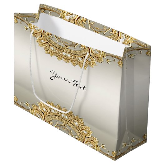 Gouden  Bloemen Geschenktas Groot Cadeauzakje (Voorkant Gekanteld)