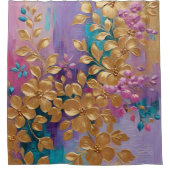 Gouden bloemen geschilderd op roze Lila turkoois Douchegordijn (Voorkant)