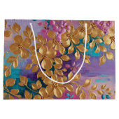 Gouden bloemen geschilderd op roze Lila turkoois Groot Cadeauzakje (Achterkant)